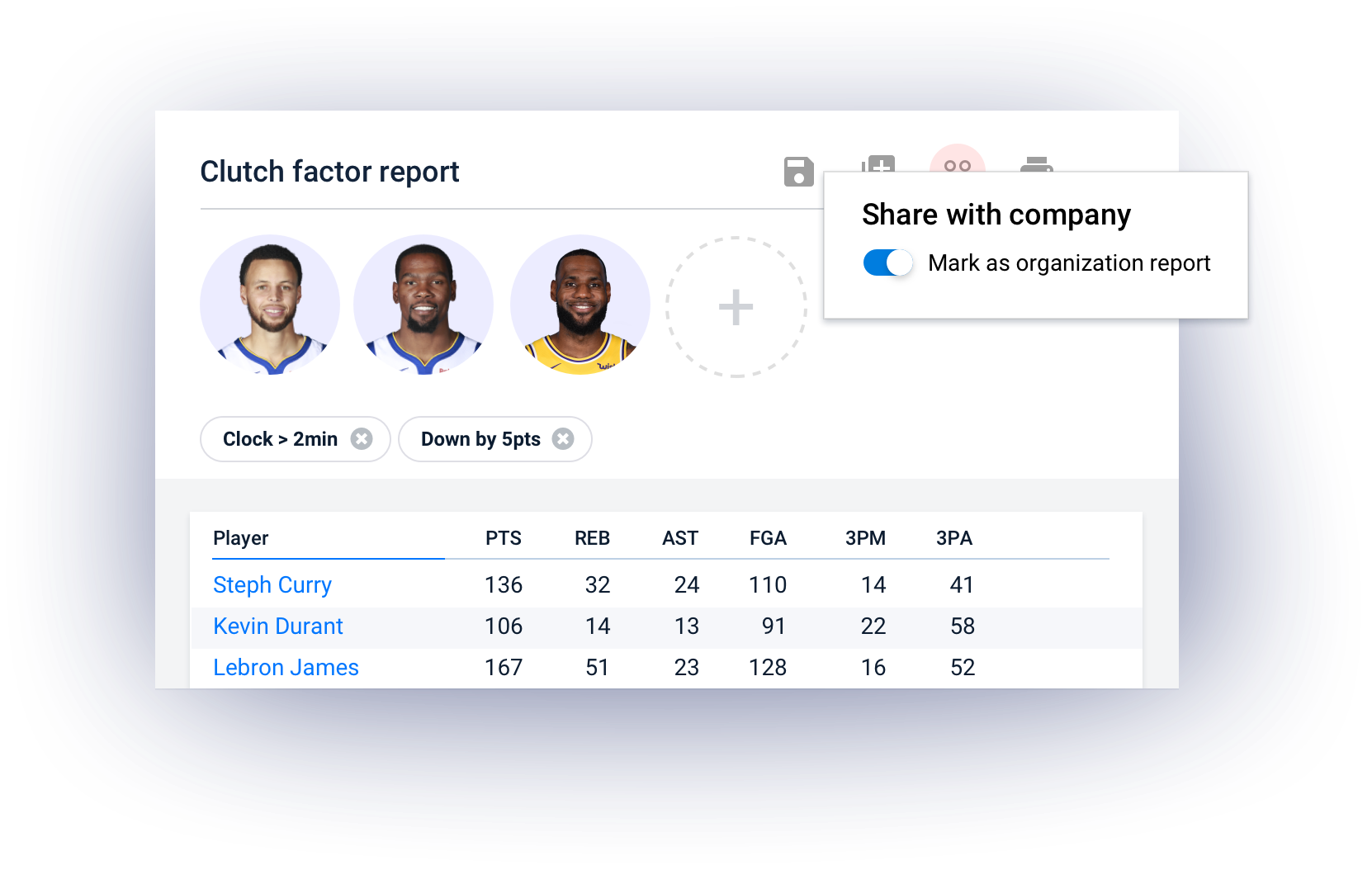 Radar360 clutch factor report player stats