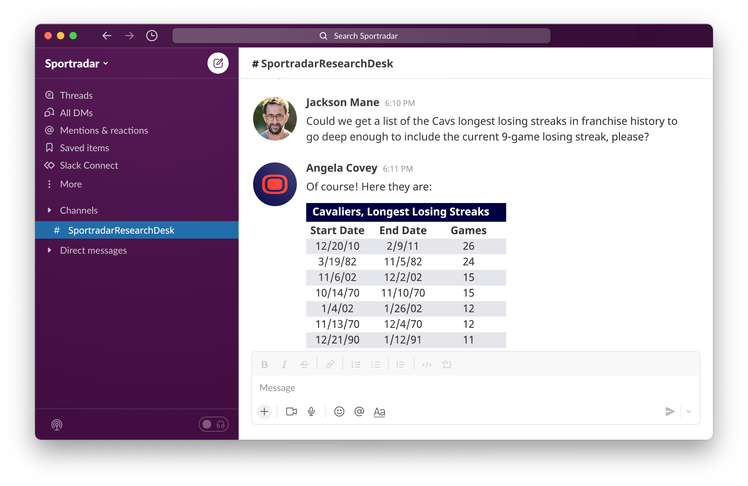 Sportradar Research Desk chat visual
